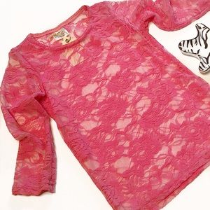 Toddler Floral Vintage Lace Top 3/4 Sleeve in Pink